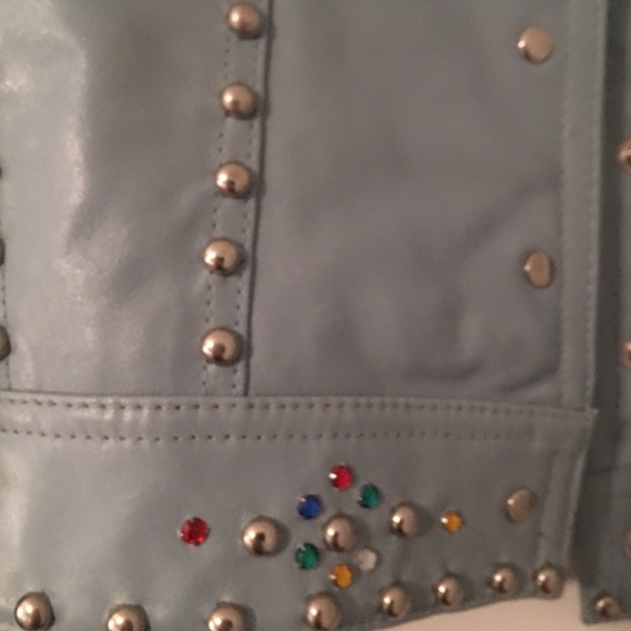 COPY - blue leather jacket with color gems - Picture 4 of 8